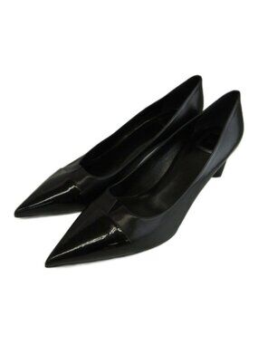 Dior Pumps Leather Patent Paneled Pointed Toe Middle Heels Cut Black